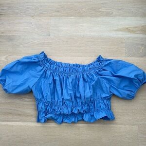 Zara light blue cotton scrunch crop top, size Small